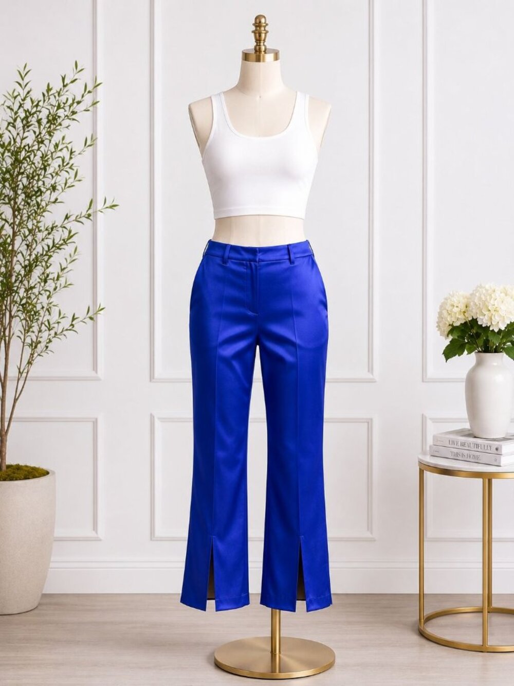 Sleek Front Slit Trousers Women's Size Large - Cobalt Blue - NWT